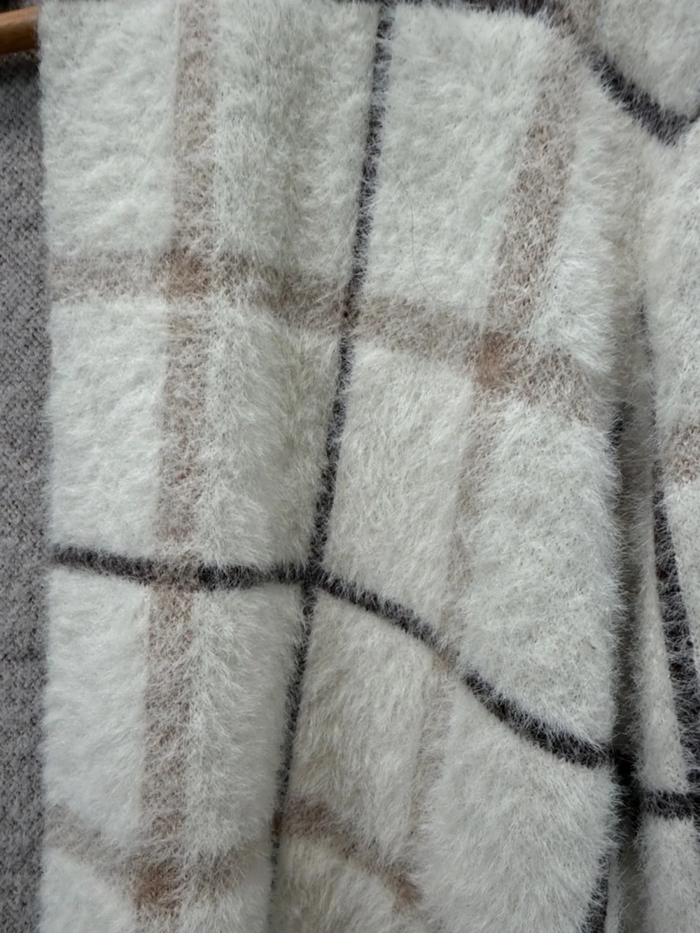 Cyrus Open-Front Windowpane Cardigan Sweater in Cream and Taupe - Picture 4 of 8